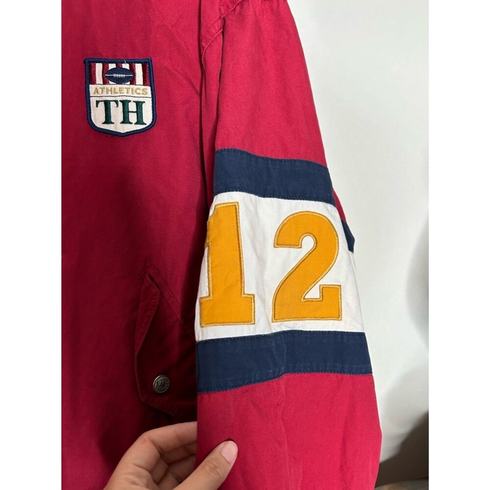Vintage 90s 1990s Tommy Hilfiger Navy, Red Hooded wool lined rain Jacket XL - Picture 9 of 10